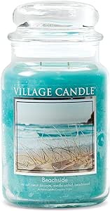 Village Candle Beachside Large Glass Apothecary Jar Scented Candle, 21.25 oz, Light Blue