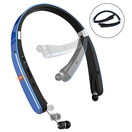 Bluetooth Headphones, Neckband Bluetooth Headset, Dostyle [30 Hours Playtime] Wireless Bluetooth Headphones w/Mic & Retractable Headset Compatible for All Cellphones Samsung & Android Phones (Blue)
