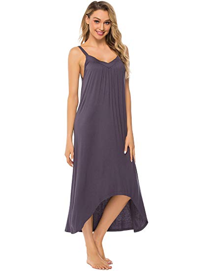 FINWANLO Womens Sleeveless Long Nightgown Cotton V Neck Sleepwear Full Slip Night Dress Chemise