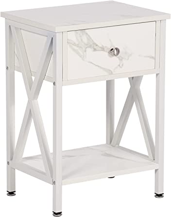 VECELO Night Stands for Bedroom Rustic Nightstand Bedside End Tables with Drawer Storage, Pearl White