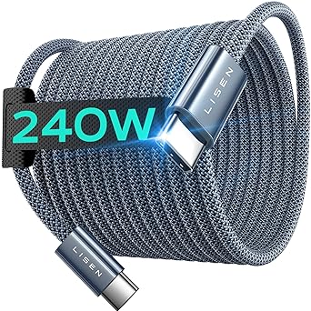 LISEN 240W Câble USB C [2m] Câble USB C vers USB C Charge Rapide Nylon Tressé Câble Chargeur USB C Câble Charge pour Samsung Galaxy S23 S22, Huawei,Sony Pixel 7 6 iPad MacBook Pro Steam Deck, Xiaomi