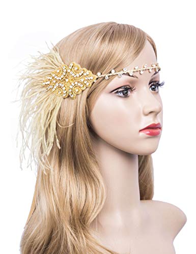Kathyclassic Roaring Vintage Feather 20S Headpiece 1920S Flapper Headband for Womens