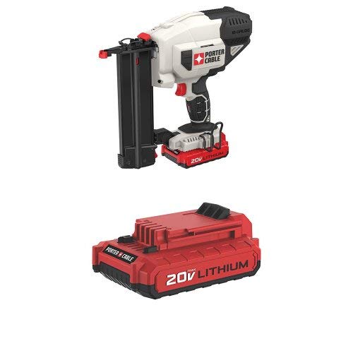 PORTER-CABLE PCC790LA 20V MAX Lithium 18GA Cordless Brad Nailer Kit, Includes Battery and Charger  with PORTER-CABLE PCC682L 20V MAX 2.0 Amp Hours Lithium Power Tool Battery