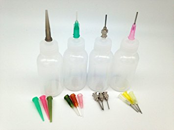 Multi Purpose Precision Applicator Set 4 pcs 1 Oz.Bottle and 16 pcs Needle Tips Sizes for Henna Tattoo Body Art Paint Paper Quilling Glue