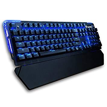 Kworld C420 Mechanical Gaming Keyboard Blue LED Backlit with Blue Switches, 104 Key Anti-ghosting with Preset Lighting Effects and Wrist Rest for PC & Mac, Black
