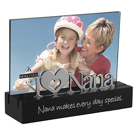 Malden International Designs Nana Desktop Expressions with Silver Word Attachment Picture Frame, 4x6, Black