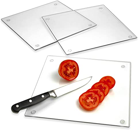 Tempered Glass Cutting Board – Long Lasting Clear Glass – Scratch Resistant, Heat Resistant, Shatter Resistant, Dishwasher Safe. (3 Square 10x10")