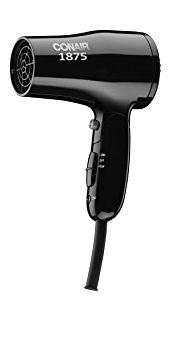 Conair 1875 Watt Compact Styler and Hair Dryer, with Dual Voltage and Folding Handle, Black