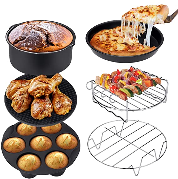 Ultrean Air Fryer Accessories, Set of 6 Fit All 4qt, 5.8qt, 6qt,8.5qt Air Fryers, Dishwasher Safe, Non-Stick and BPA Free