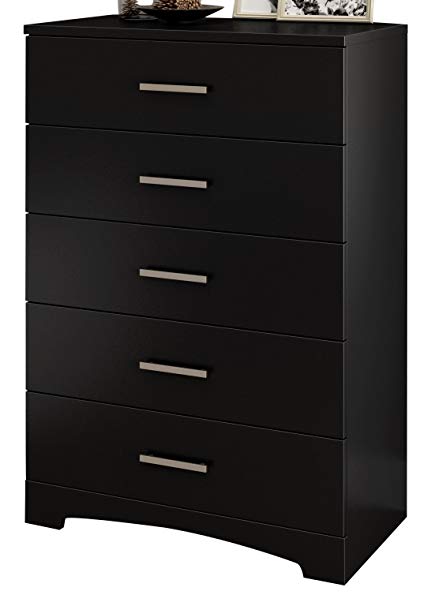 South Shore Gramercy 5-Drawer Dresser, Pure Black with Brushed Nickel Handles