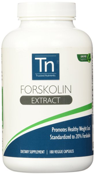 Trusted Nutrients Pure Forskolin: 6 Month Supply, Plant Derived, 125mg Per Capsule, 20% Forskolin, Non-GMO - 180 Count!