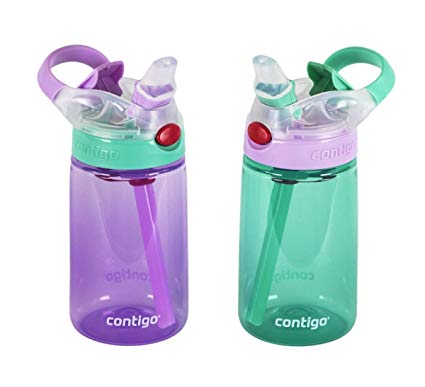 Contigo Kids Water Bottle, 2 Pack Autospout Gizmo - Plastic, 14oz - Leak and Spill Proof Bottles, Ideal for Travel and Activities, Easy-Clean and Dishwasher Safe - Press The Button For Pop Up Straw