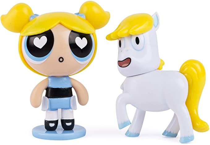 The Powerpuff Girls - 2 inch Action Dolls with Display Stands - 2-Pack - Bubbles & Donny The Unicorn