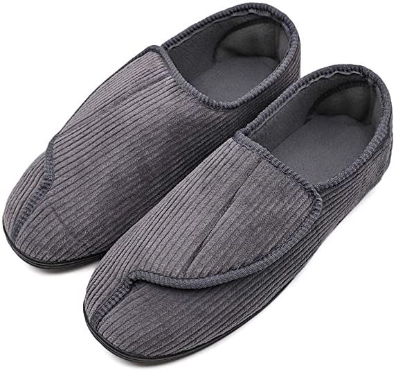 Men's Diabetic Slippers Adjustable House Shoes Warm Plush Fleece Comfortable Non-Skid Relief for Wide Swollen Feet, Elderly, Diabetes, Swelling, Edema, Arthritis