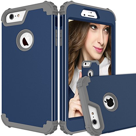 iPhone 6 Plus Case,iPhone 6s Plus Case PIXIU Shockproof Hybrid High Impact Hard Plastic Soft Silicon Rubber Armor best iphone 6 plus cases Navy / Grey