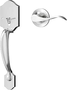 goldenwarm Front Door Handle, Nickel, Single Cylinder, Reversible Lever, Adjustable, 11 x 2 inches, 2.67 lbs, Stainless Steel, Brushed Finish, Entry Way Handleset