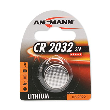 ANSMANN CR2032 Coin Cell Button Cell Battery with high capacity for door opener, clocks, radios, remote controls, telephones, etc. (1-Pack)