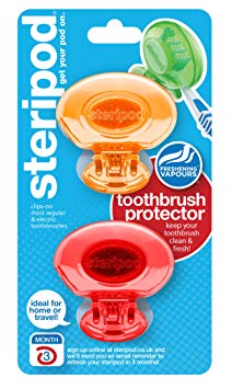 Steripod Clip-on Toothbrush protector (2 Pack orange and red)