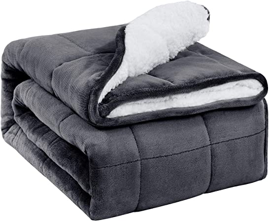 BUZIO Sherpa Fleece Weighted Blanket 15lbs for Adults, Super Soft Cozy Fluffy Sherpa Flannel Sofa Bedding Throw Blanket, Twin Size Heavy Bed Blanket, 48 x 72 inches, Dark Grey