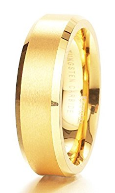 King Will 6mm Matte Finish Tungsten Carbide Ring Gold Plated Comfort Fit Wedding Band