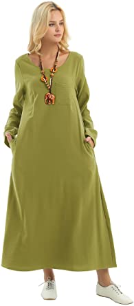 Anysize Long-Sleeved Linen Cotton Spring Summer Dress Plus Size Clothing F148A