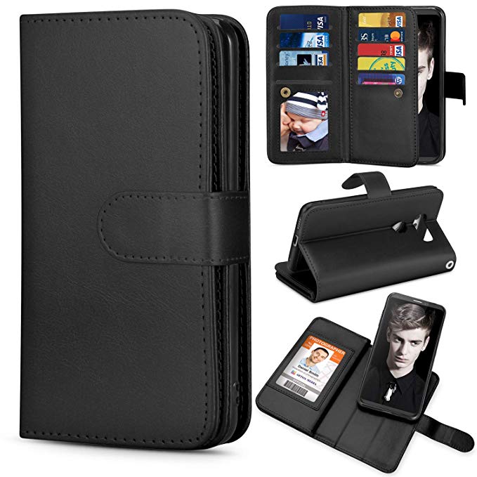 TILL for LG V30 /LG V30 Plus Case, TILL LG V30S ThinQ/ V35 ThinQ Wallet Case PU Leather Carrying Flip Cover [Cash Credit Card Slot Holder & Kickstand] Detachable Magnetic Folio Full Case Shell [Black]