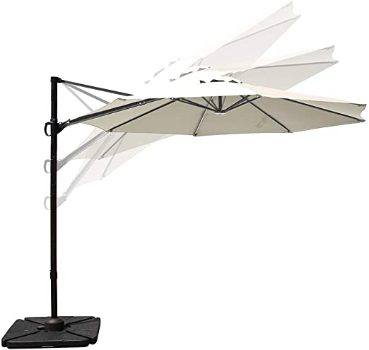 COBANA 10 Ft Offset Cantilever Outdoor Patio Hanging Umbrella 360° Rotation with Cross Base, Cream White