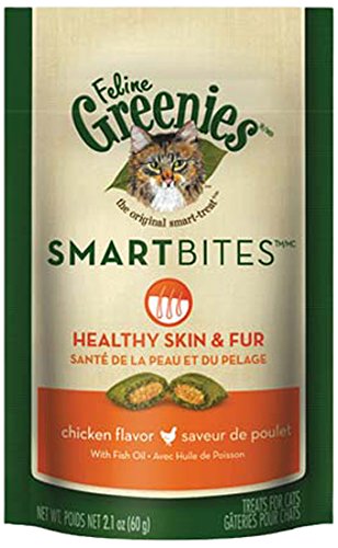 FELINE GREENIES SMARTBITES Healthy Skin and Fur Treats for Cats Chicken Flavor 2.1 oz