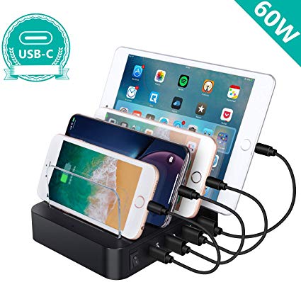 USB Charging Station for Multiple Devices,60W 4 Port Detachable Charging Stand,45W PD Fast Charger Compatible with MacBook,iPad Pro,iPhone 11/11 Pro/Max/XS/XR/X/8,Samsung S10/S9/S8,Note 9/8 and More