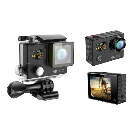 Eken H3 Wifi Action Camera (Black)   4K25/1080p60     Dual Screen   Selfie Stick   Charging Dock