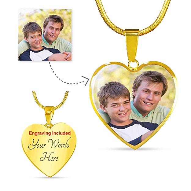 Peak Personalized Photo Necklace Heart in Gold & Silver. Custom Picture Necklace Pets, Children and Couples.