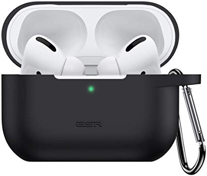 ESR Protective Cover for AirPods Pro Case, Bounce Series Carrying Case with Keychain for AirPods Pro Wireless Charging Case 2019 [Visible Front LED] Shock-Absorbing Soft Slim Silicone Case Skin Black