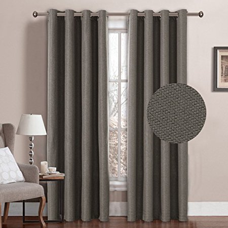 H.VERSAILTEX Classical Grommet Top Room Darkening Thermal Insulated Heavy Weight Textured Tiny Plaid Linen Finishing Innovated Extra Long Curtains&Drapes,52 by 108 Inch-Taupe Gray(1 Panel)