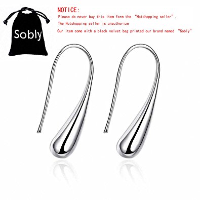 Sobly Women 925 Sterling Silver Plated Teardrop Drop Dangle Earrings with Print "Sobly" Bag