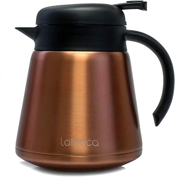 Lafeeca Thermal Coffee Carafe Tea Pot Stainless Steel, Double Wall Vacuum Insulated | Cool Touch Handle | Hot & Cold Retention | Non-Slip Silicone Base | BPA Free Copper