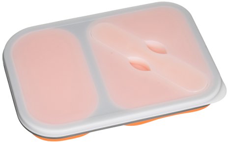 DCI Lunch Box with lid and Spork, 2 Compartment, Collapsible, BPA Free, Large, Assorted Green and Orange