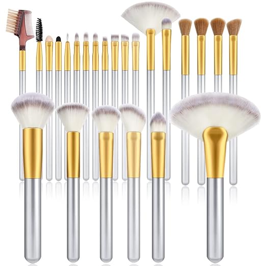 Make up Brushes, VANDER 24pcs Premium Cosmetic Makeup Brush Set for Foundation Blending Blush Concealer Eye Shadow, Cruelty-Free Synthetic Fiber Bristles, Champagne（Cosmetic bag not included）