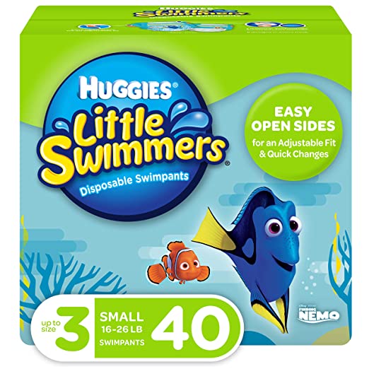 Huggies Little Swimmers Disposable Swim Diapers, Swimpants, Size 3 Small (16-26 Pound), 40 Count. (Packaging May Vary)