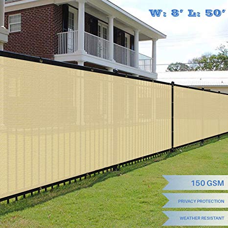 E&K Sunrise 8' x 50' Beige Fence Privacy Screen, Commercial Outdoor Backyard Shade Windscreen Mesh Fabric 3 Years Warranty (Customized Set of 1