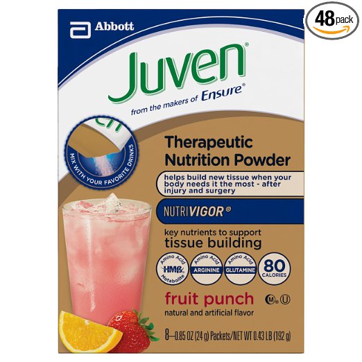 Juven Therapeutic Energy Drink Mix, Fruit Punch, 0.85 Ounce (Pack of 48)