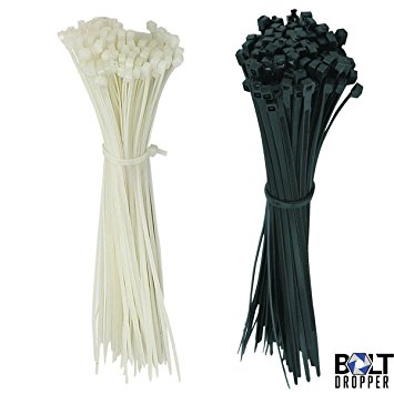 10" Inch Black and White Zip Cable Ties Combo Pack (200 Pack), Nylon Wire Ties By Bolt Dropper.