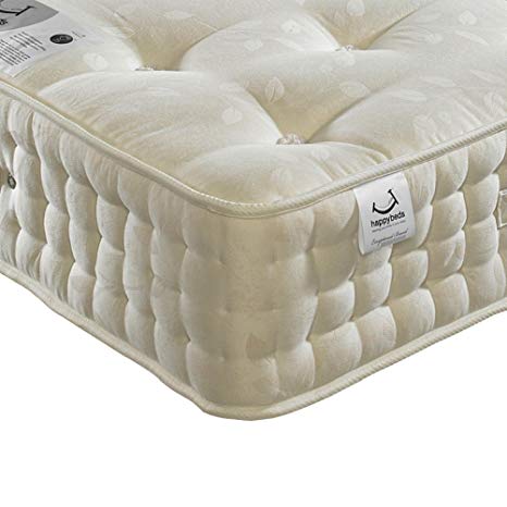 Orthopaedic 2000 Pocket Sprung, Happy Beds Jewel Medium Firm Tension Mattress with Natural Fillings - 4ft6 Double (135 x 190 cm)