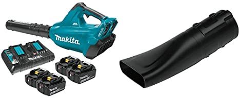 Makita XBU02PT1 18-Volt X2 (36V) LXT Lithium-Ion Brushless Cordless Blower Kit with 4 Batteries (5.0Ah) with 197889-6 Flat End Nozzle