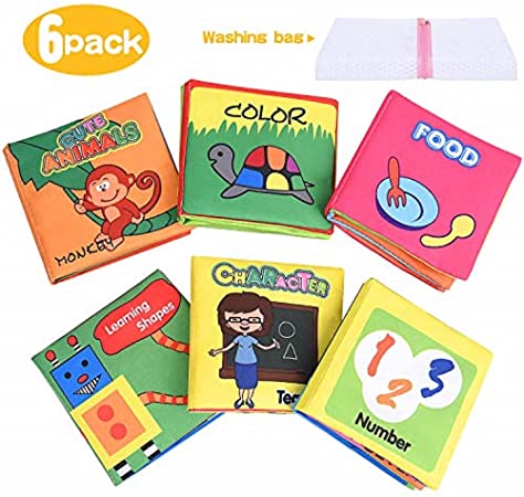 XREXS Baby Soft Books, Crinkle Cloth Books for Infants, Nontoxic Fabric First Year Books for Babies Boys and Girls, Toddlers Early Education Learning Toys Colorful Quiet Books