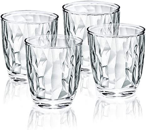 10-ounce Plastic Water Tumblers | Set of 4 Transparent Unbreakable Drinking Glasses Clear Acrylic Reusable Juice Wine Cups for Home Picnic Party, Dishwasher Safe, Stackable (Clear)