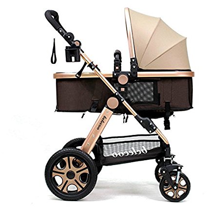 Pram Newborn Carriage Infant Travel Car Foldable Pram Baby Stroller Pushchair (Golden)