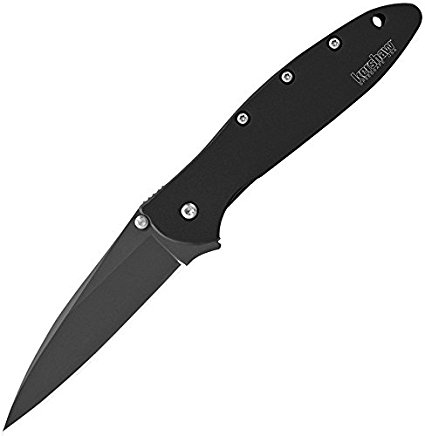 Kershaw Leek, Black (1660CKT) 3” 14C28N Sandvik Steel Blade and 410 Stainless Steel Handle, Both DLC-Coated; Featuring SpeedSafe Assisted Opening, Liner Lock, Tip Lock, Reversible Pocketclip; 3 OZ.