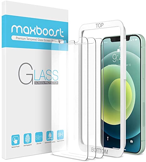 Maxboost 3 Pack Glass Screen Protector Compatible with iPhone 12 Mini Screen 5.4", Tempered Glass Screen Protector for iPhone 12 Mini 5.4 Inch (w/Alignment Case Tool included)