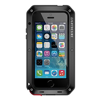 LIGHTDESIRE Water Resistant Shockproof Aluminum Military Bumper Shell Case for iPhone 5/5S/SE - Black
