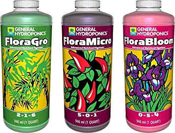 General Hydroponics Floragro, Florabloom & Floramicro Fertilizer, 1 quart, Pack of 3